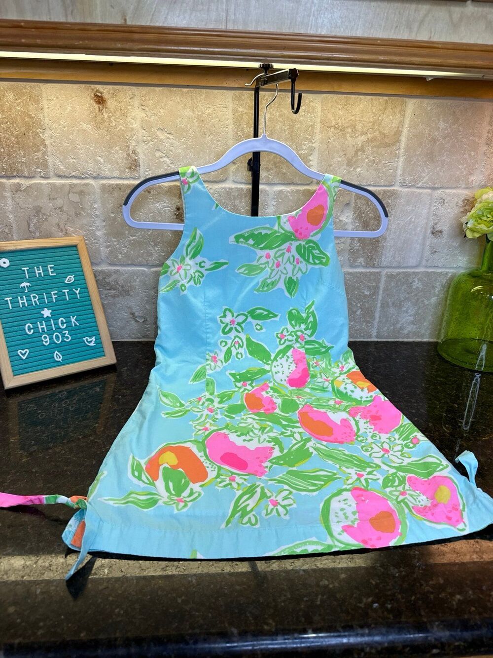 Lilly Pulitzer Girls Mini Claudine Dress Cherry Bomb Fruit Floral Blue Size 12